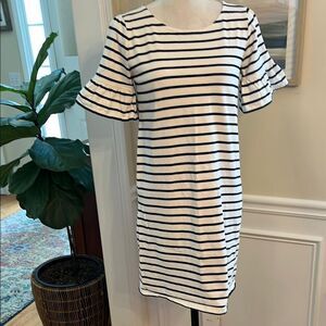 J. Crew Black and White T Shirt Dress with Flutter Sleeves